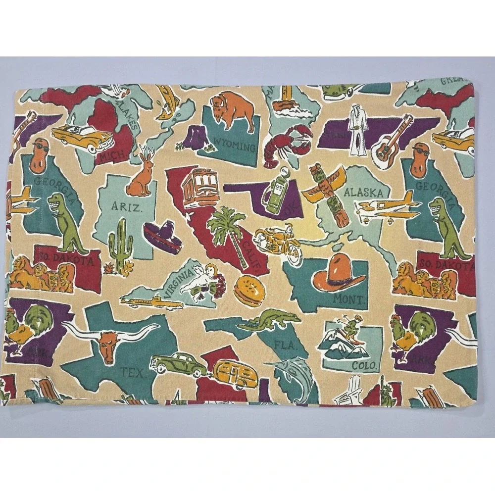 Eddie Bauer‎ USA Map Pillowcases Set 2 Portugal Cotton US States Vintage Travel